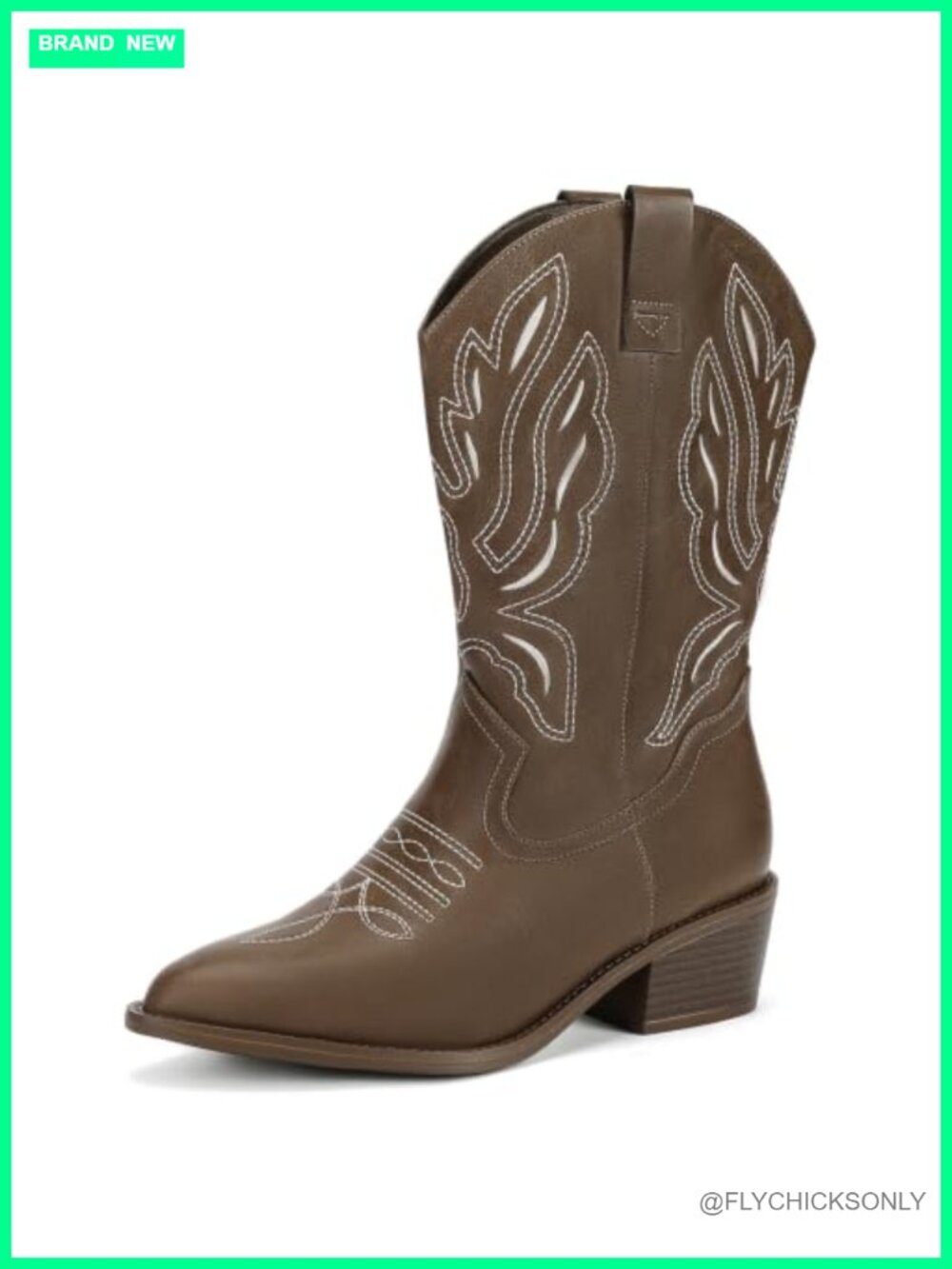 Wide Calf Cowboy Boots Women Pointed Toe Faux Leather Western